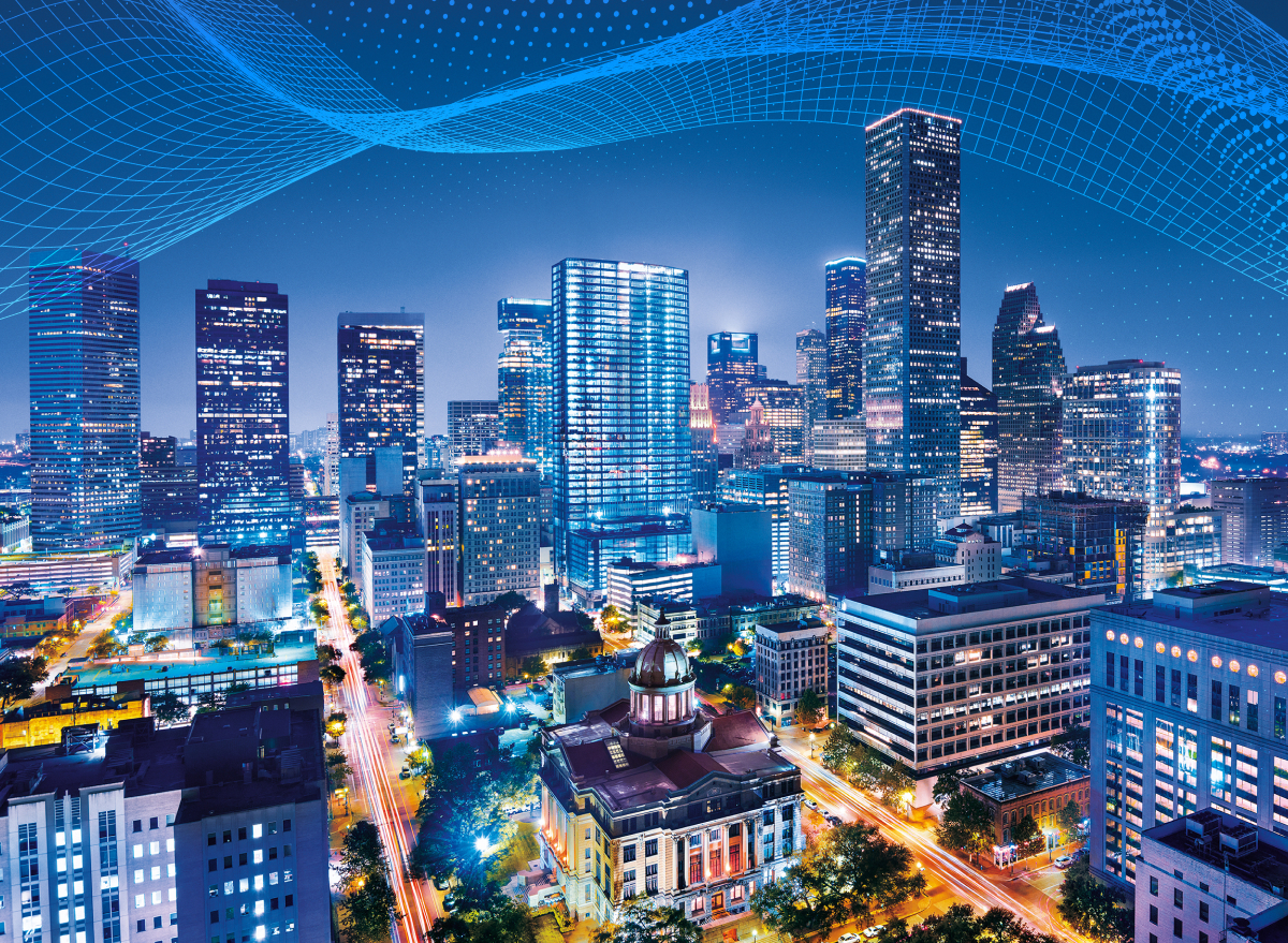 Houston skyline city scape with a mesh overlay