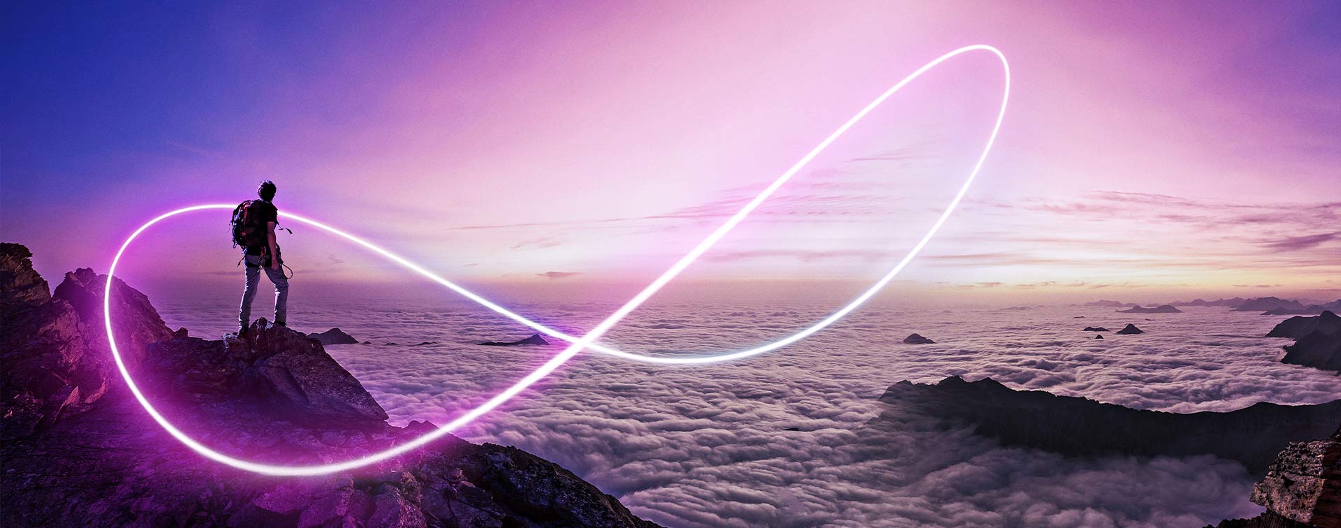 An image of a rocky ocean shore at sunset, with an infinity sign symbol superimposed on the scene. The image represents the concept of edge cloud technology, combining the infinite potential of cloud computing with the rugged and dynamic nature of edge environments.