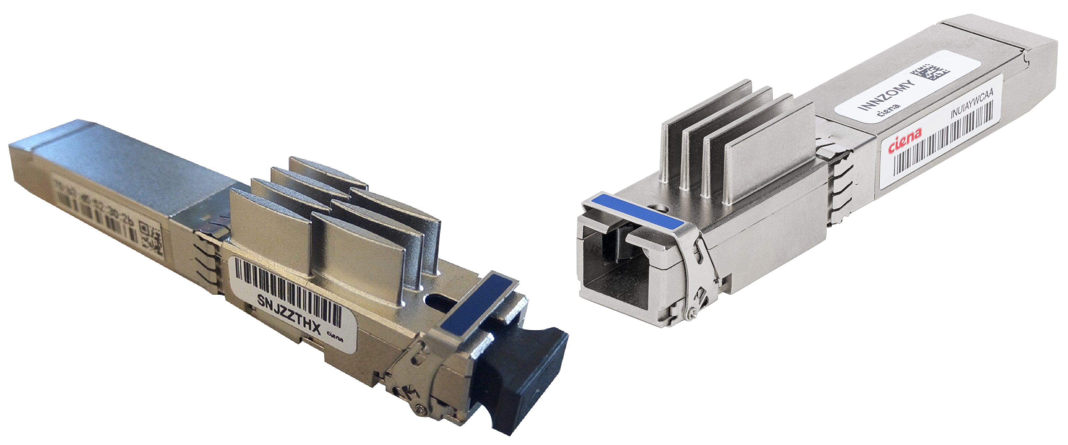 Ciena 10G PON transceiver module, showing the front view of the device with visible ports and connectors.