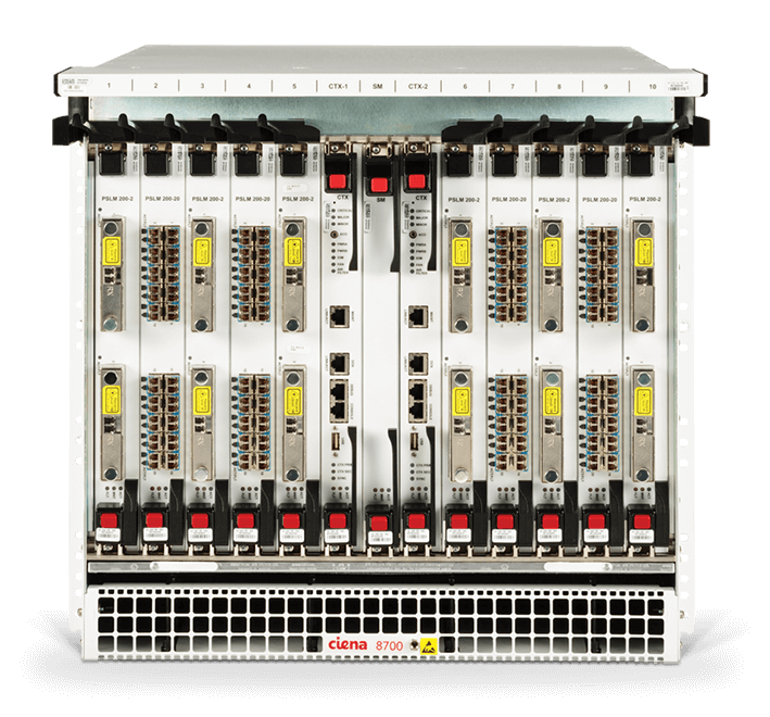 Product image for Ciena's 8700, showcasing 10 slots.
